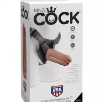 Sex Shop León Tienda para Adultos KING COCK STRAP-ON HARNESS WITH TWO COCKS ONE HOLE 7 INCH TAN