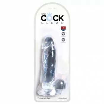  Dildo de Silicón con Testículos de 17 cm Largo x 4 cm Ancho - 7 Pulgadas con Ventosa Transparente KING COCK