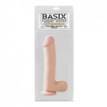  Dildo Realista de Silicón con Testículos de 25 cm Largo x 4.8 cm Ancho - 10 Pulgadas con Ventosa Color Piel Blanca BASIX PD422221