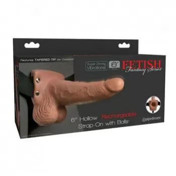  Arnés Strapon para Hombre con Dildo Hueco con Vibrador, Recargable, Extensión para el Pene de 15.24 cm Largo x 4.3 Ancho - 6 Pulgadas Piel Morena HOLLOW STRAP ON WHIT BALLS PD3395-22