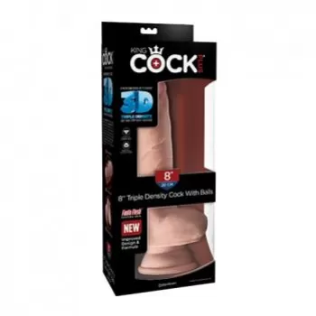  Dildo Realista de Silicón con Testículos de 20 cm Largo x 4.8 cm Ancho - 8 Pulgadas con Ventosa Triple Densidad Grueso Color Piel Blanca KING COCK PD5719-21