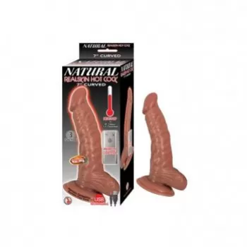  Dildo Vibrador Realista con Testiculos de 17 cm Largo x 4.4 cm Ancho - NATURAL REALSKIN HOT COCK 7 INCH CURVED BROWN