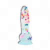  Dildo de Fantasía de Silicón con Testículos de 20 cm Largo x 4 cm Ancho - 8 Pulgadas con Ventosa Color Traslúcido con Lunares de Colores BBD6