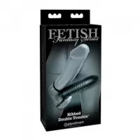 QS-B001 Dildo With Suction Base PD4459-23 Ribbed Double Trouble Black