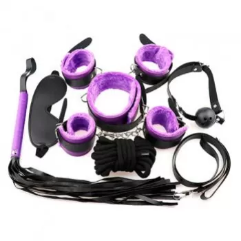  Kit Bondage BDSM Esposas Inmovilizadores de Tobillos y Manos, Antifaz, Latigo de Cuero, Cuerda, Mordaza y Sogas ER1009 para Juguegos Sado de Dominación