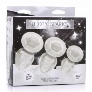  Plug Anal de Silicón BS SILVER GLITTER GEM ANAL PLUG SET