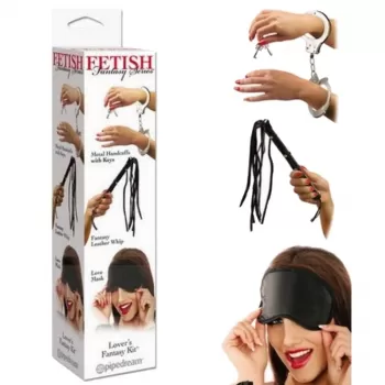 Kit Bondage BDSM Esposas de Metal, Antifaz y Latigo de Cuero - LOVERS FANTASY PD2107-00 para Juguegos Sado de Dominación