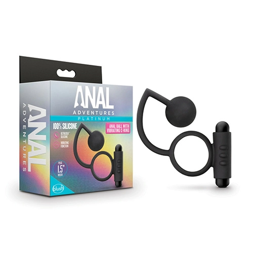 Vibradores Anal Para Mujeres y Hombres BL-01705 Silicone Anal Ball with Vibrating C-Ring Black