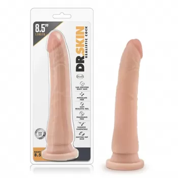 Dildo Realista Sin TestÃ­culos de 21 cm Largo x 3.8 cm Ancho - 8 Pulgadas con Ventosa Color Piel Blanca Basic 8.5 Beige BL-12053
