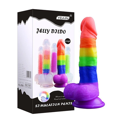  Dildo Edición PRIDE Multicolor Arcoiris de Silicón con Testículos de 19 cm Largo x 4 cm Ancho - 7 Pulgadas con Ventosa JELLY DILDO  B-YY932-3