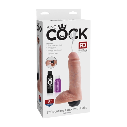  Dildo Realista Eyaculador de Silicón con Testículos de 20 cm Largo x 5.1 cm Ancho - 8 Pulgadas Color Piel Blanca Eyaculador COCK PD5602-21
