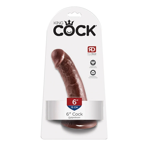  Dildo Curvo Realista de Silicón sin Testículos de 15 cm Largo x 4.1 cm Ancho - 6 Pulgadas con Ventosa Color Piel Negra COCK PD5501-29