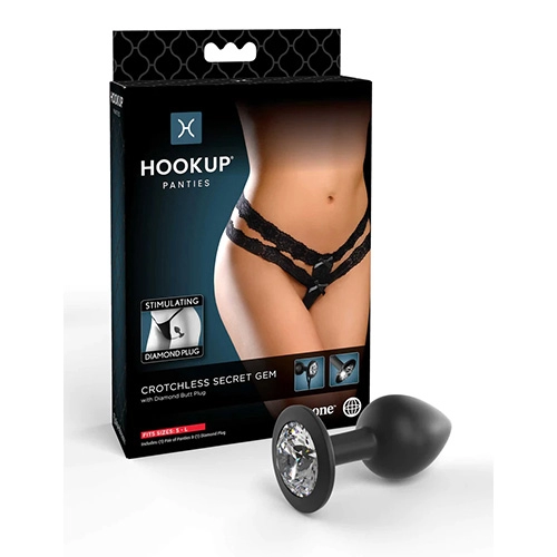  Plug Anal de Silicón con Diamante Incluye Tanga Sexy para Mujer PD4825-23 Crotchless Secret Gem