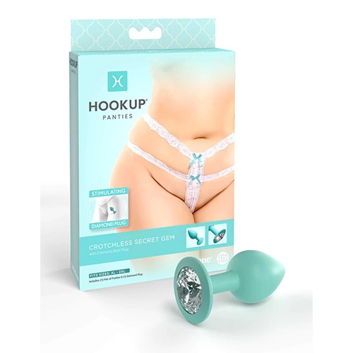  Plug Anal de Silicón con Diamante con Tanga Sexy para Mujer PD4840-19 Crotchless Secret Gem