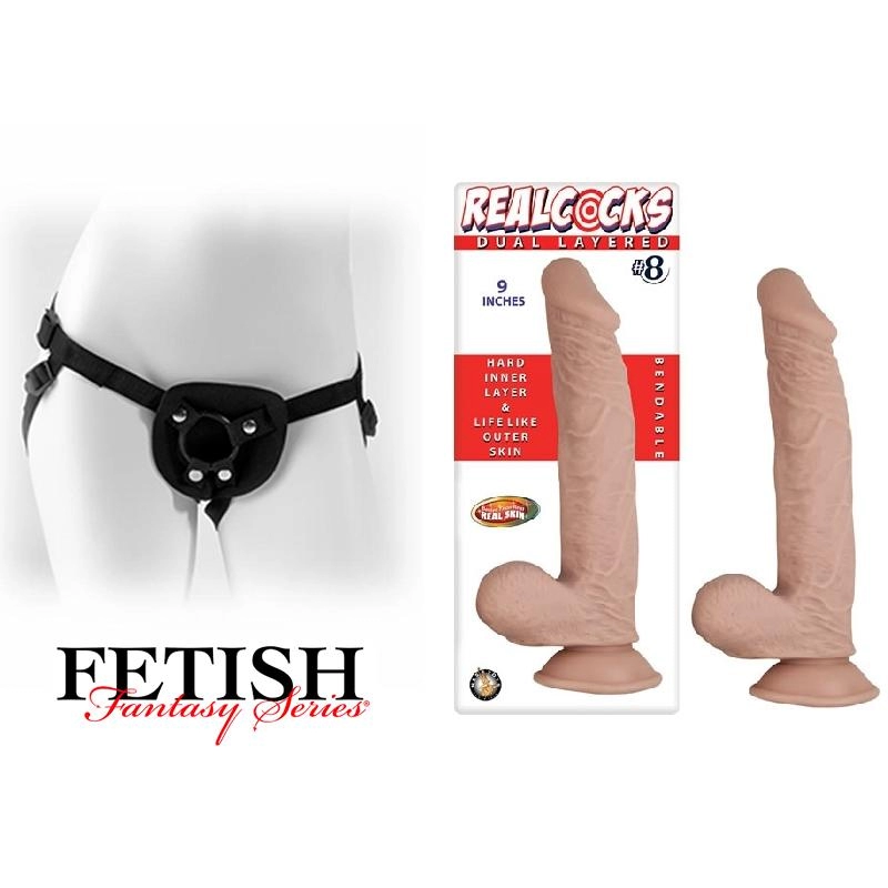  Strap-on REALCOCKS DUAL LAYERED BENDABLE NUMBER 8 9 INCH FLESH Kit Dildo y arnes