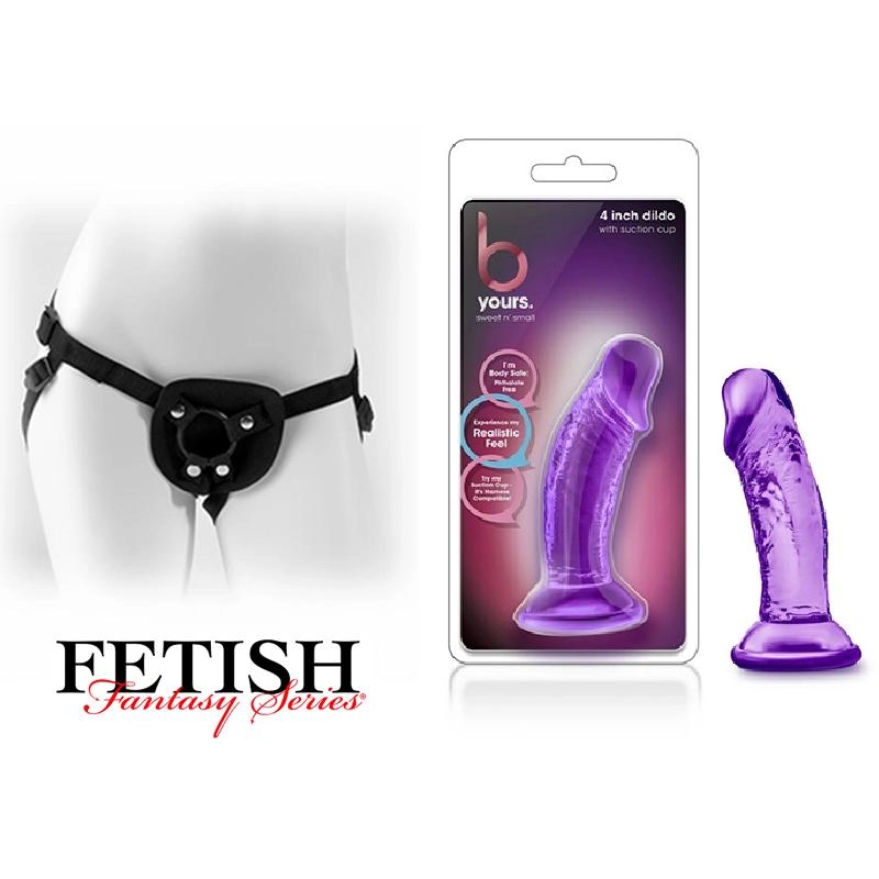  Strap-on BL-13621 Sweet N' Small 4 Inch Dildo with Suction Cup Purple Kit Dildo y arnes