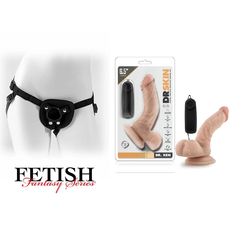  Strap-on BL-13483 6.5 Inch Vibrating Cock with Suction Cup Vanilla Kit Dildo y arnes