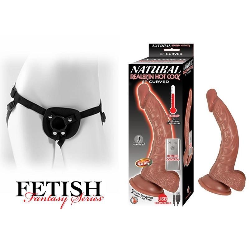  Strap-on NATURAL REALSKIN HOT COCK 8 INCH CURVED BROWN Kit Dildo y arnes