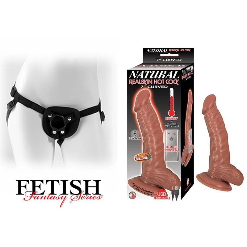  Strap-on NATURAL REALSKIN HOT COCK 7 INCH CURVED BROWN Kit Dildo y arnes