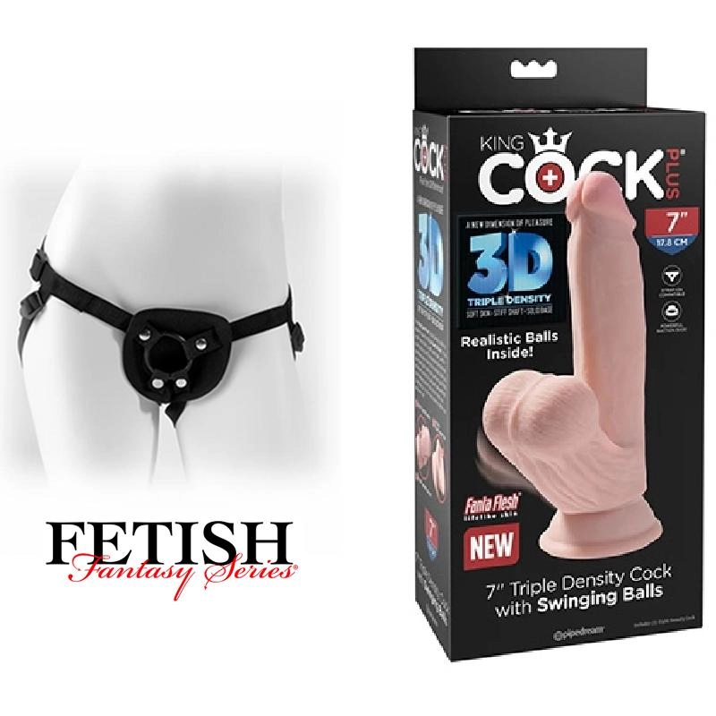  Strap-on PD5730-21 7" Triple Density Cock With Swinging Balls Kit Dildo y arnes