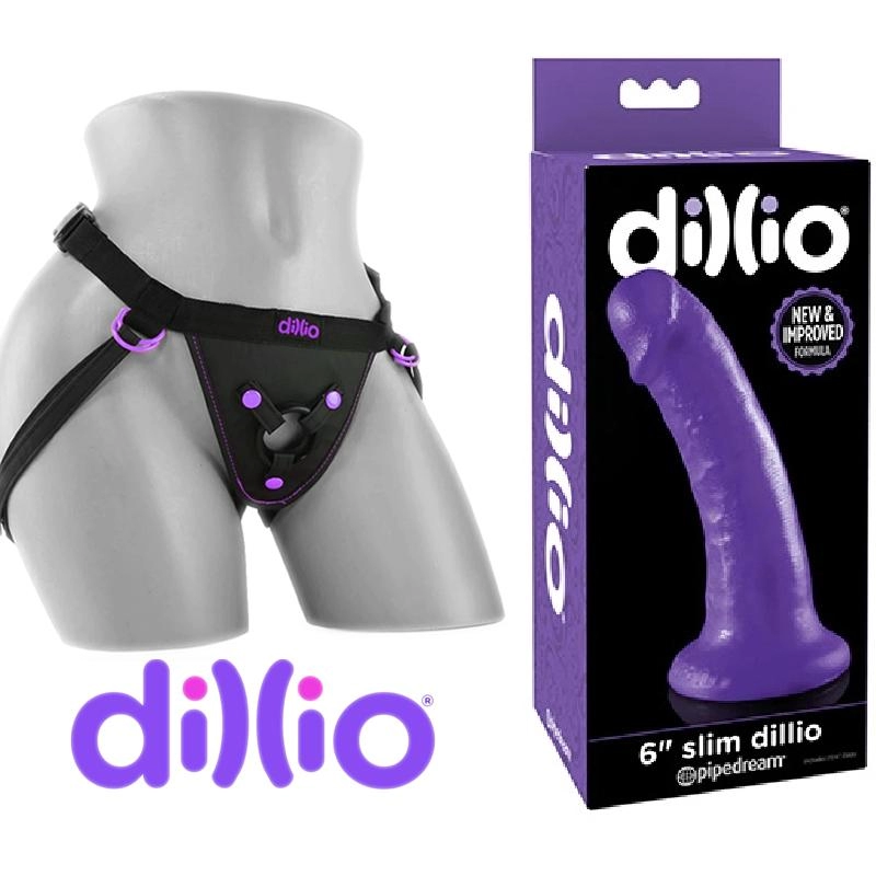  10 cm Largo x 3.8 cm Ancho - PD5305-12 6" Dillio Slim PURPLE Strap-on Kit Dildo y arnes