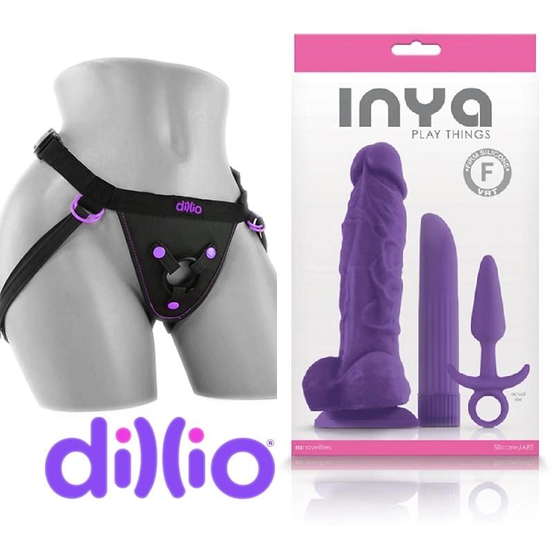  16 cm Largo x 3.5 cm Ancho - KIT DE PLACER INYA PURPLE Strap-on Kit Dildo y arnes