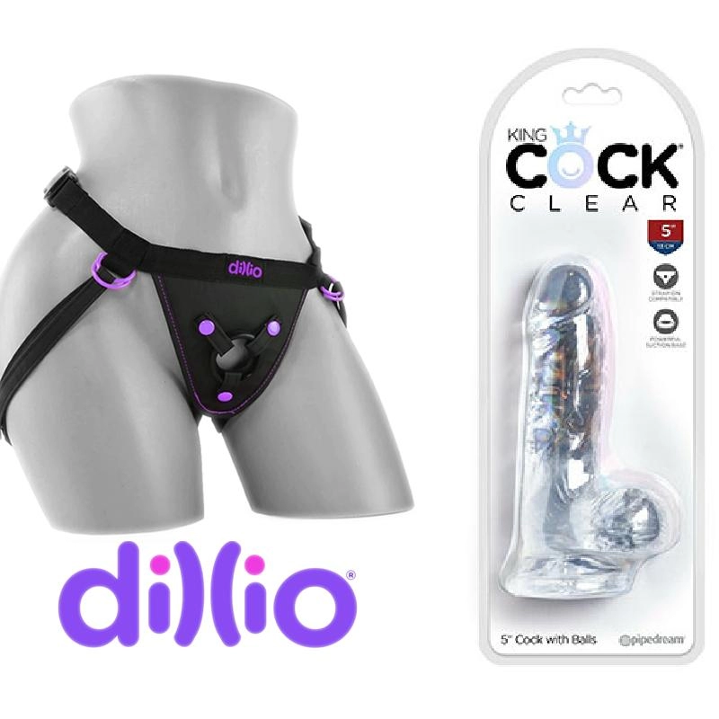  12 cm Largo x 3.5 cm Ancho - PD5751-20 King Cock Clear 5" With Balls Strap-on Kit Dildo y arnes