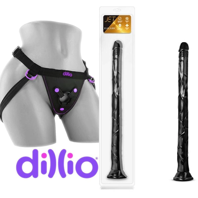  18 cm Largo x 3.8 cm Ancho - BL-15065 19.25 Inch Long Dildo Black Strap-on Kit Dildo y arnes