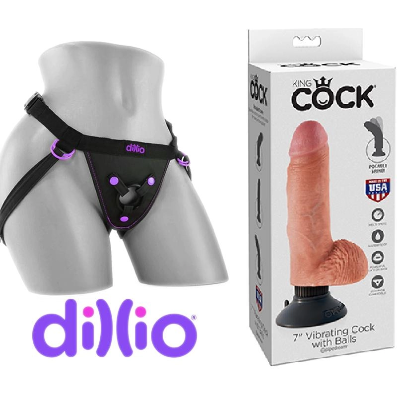  17 cm Largo x 4.1 cm Ancho - PD5406-21 King Cock 7" Vibrating Cock Whit Balls Strap-on Kit Dildo y arnes
