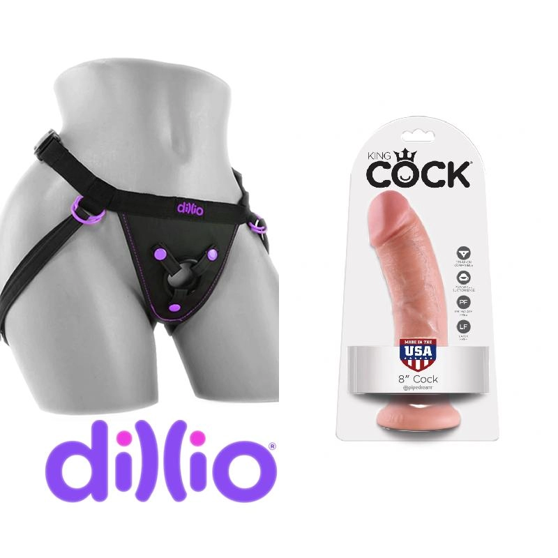  20 cm Largo x 4.5 cm Ancho - KING COCK 8 INCH FLESH Strap-on Kit Dildo y arnes
