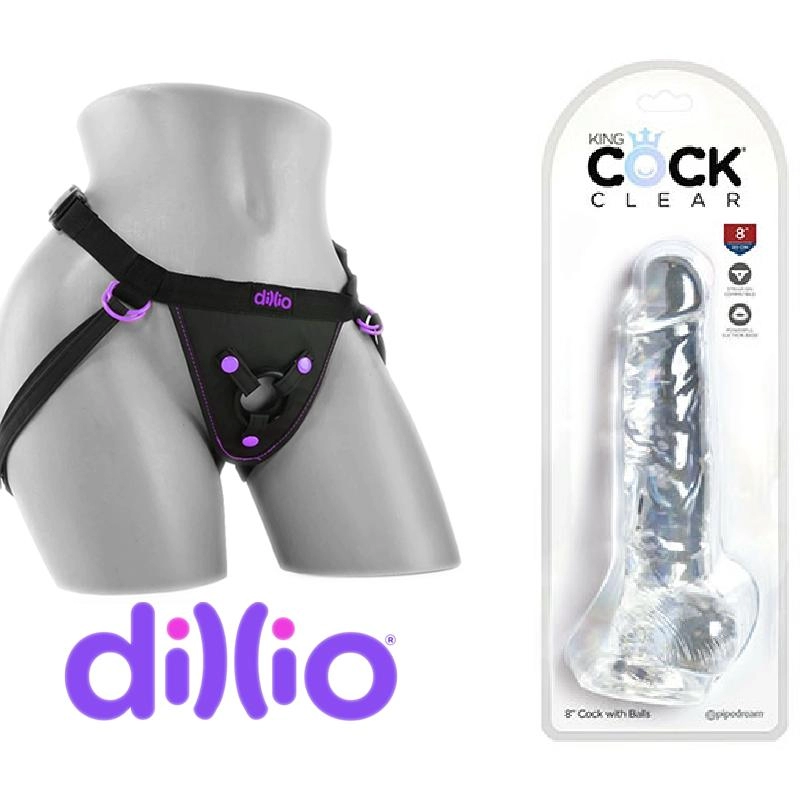  20 cm Largo x 4.4 cm Ancho - PD5756-20 King Cock Clear 8" With Balls Strap-on Kit Dildo y arnes