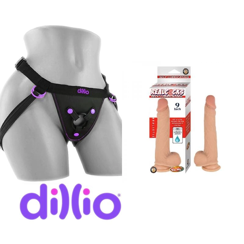  22 cm Largo x 4 cm Ancho - REALCOCKS SELF LUBRICATING 9 INCH Strap-on Kit Dildo y arnes