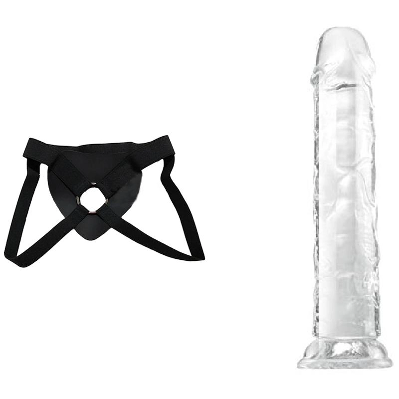  15 cm Largo x 3.3 cm Ancho - 6" QS-D008 Transparent Dildo Strap-on Kit Dildo y Arnes Económico