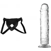  21 cm Largo x 4 cm Ancho - QS-D023 TRANSPARENT DILDO Strap-on Kit Dildo y Arnes Econ&oacute;mico