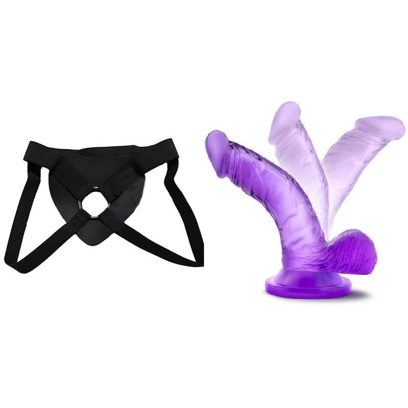  10 cm Largo x 2.5 cm Ancho - BL-13601 4 Inch Mini Cock Purple Strap-on Kit Dildo y Arnes Económico
