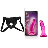  10 cm Largo x 4.4 cm Ancho - BL-13620 Sweet N' Small 4 Inch Dildo with Suction Cup Pink Strap-on Kit Dildo y Arnes Econ&oacute;mico