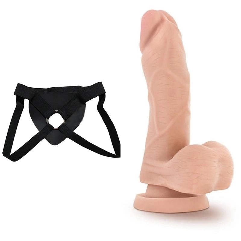  14 cm Largo x 3.4 cm Ancho - BL-57323 Mighty Mike Beige Strap-on Kit Dildo y Arnes Económico