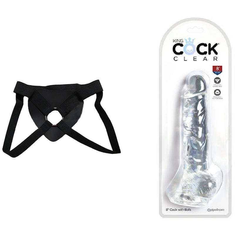  20 cm Largo x 4.4 cm Ancho - PD5756-20 King Cock Clear 8" With Balls Strap-on Kit Dildo y Arnes Económico