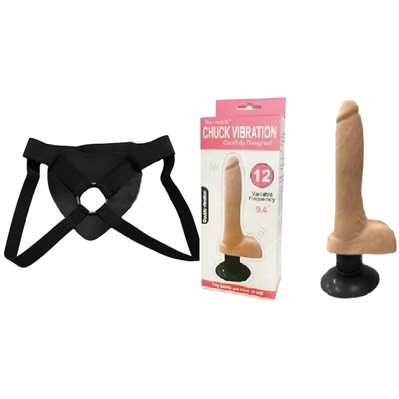  23 cm Largo x 3.8 cm Largo - 00582 Chuck Vibration Strap-on Kit Dildo y Arnes Económico