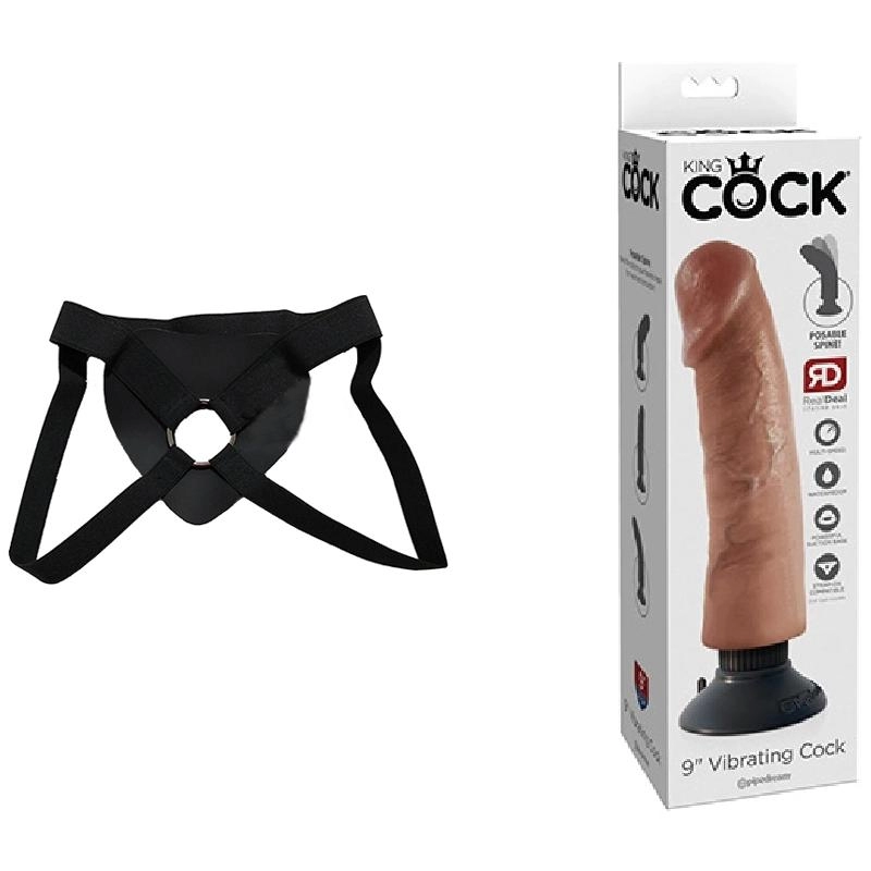  22.86 cm Largo x 5 cm Ancho - PD5404-22 9" Vibrating Cock Tan Strap-on Kit Dildo y Arnes Económico