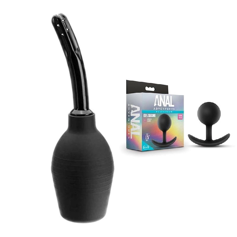 Kit de juguetes Anales BL-11815 Silicone Vibra Plug Black Y Ducha Anal G004