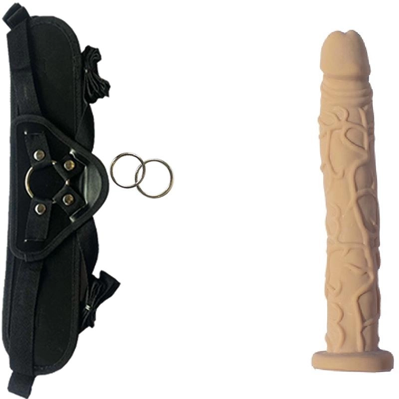  29 cm Largo x 4 cm Ancho - MACIZO GRANDE VENOSO CON CHUPON Strap-on Kit Dildo y Arnes ARNES WOW! BLACK