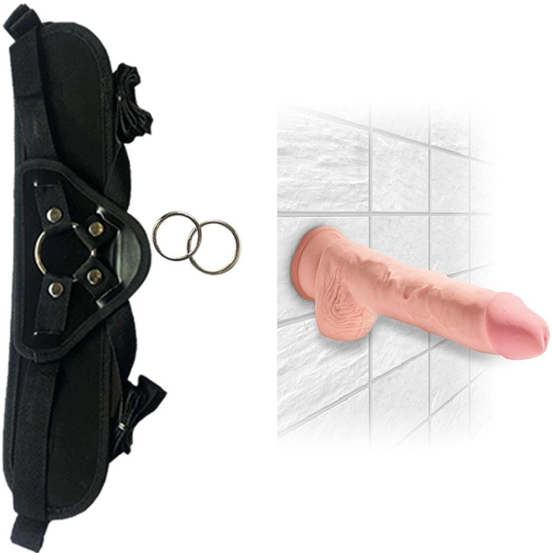  25 cm Largo x 5 cm Ancho - PD5722-21 10" Triple Density Fat Cock with Balls - Flesh Strap-on Kit Dildo y Arnes ARNES WOW! BLACK