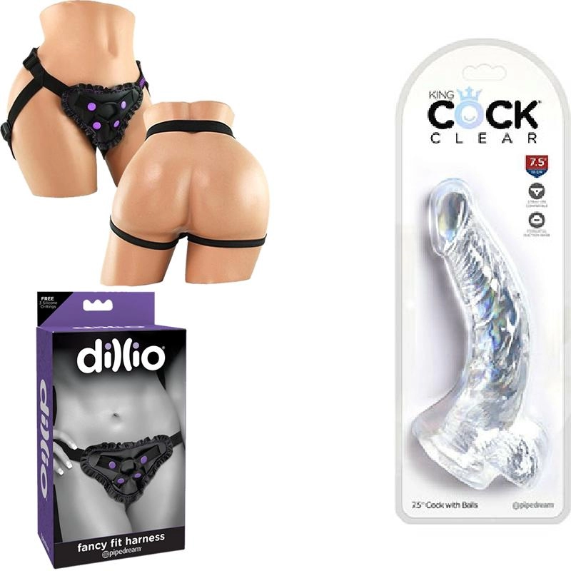 Strap on 19 cm Largo x 3.8 cm Ancho - PD5755-20 King Cock Clear 7.5" With Balls Strap-on Kit Dildo y Arnes DILLIO