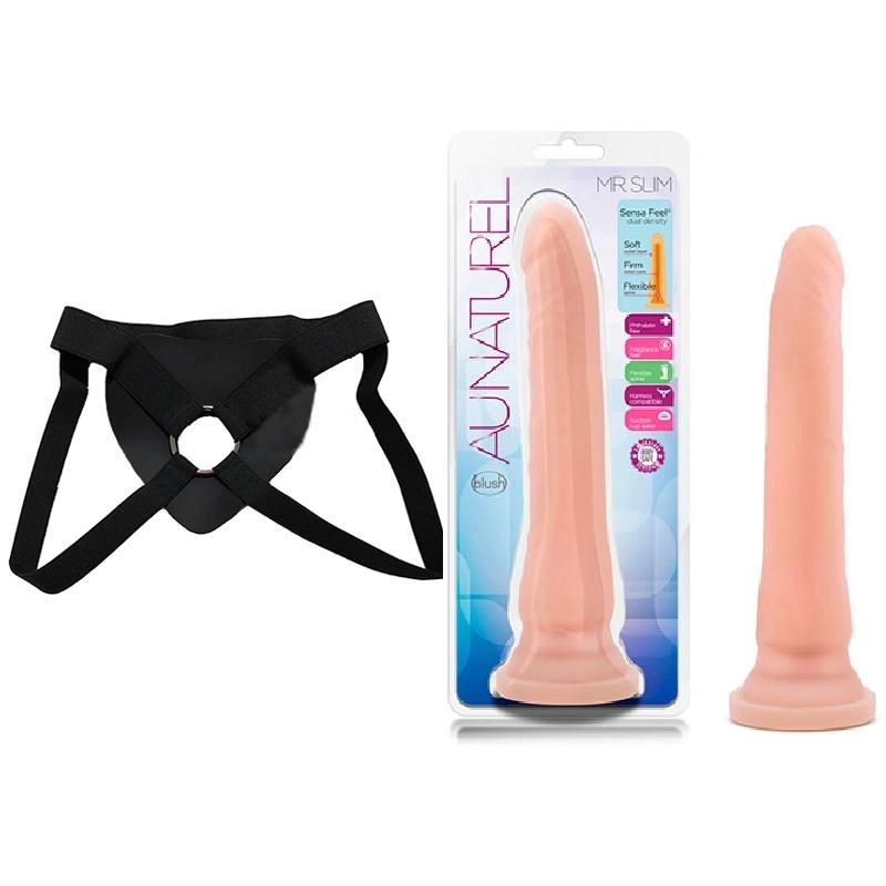  23 cm Largo x 3.8 cm Ancho - BL-12083 Mr. Slim Beige Strap-on Kit Dildo y Arnes Económico