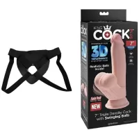 Strap on 18 cm Largo x 4.4 cm Ancho - PD5730-21 7&quot; Triple Density Cock With Swinging Balls Strap-on Kit Dildo y Arnes Económico