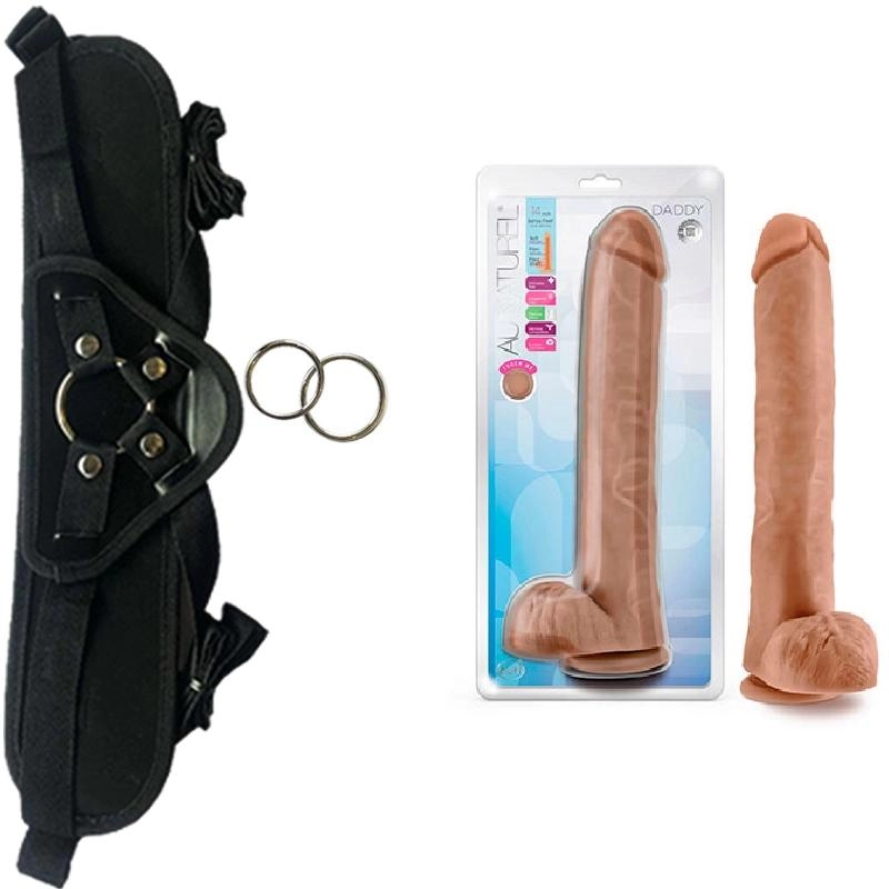  35 cm Largo x 6.3 cm Ancho - BL-26647 Daddy Mocha Strap-on Kit Dildo y Arnes ARNES WOW! BLACK