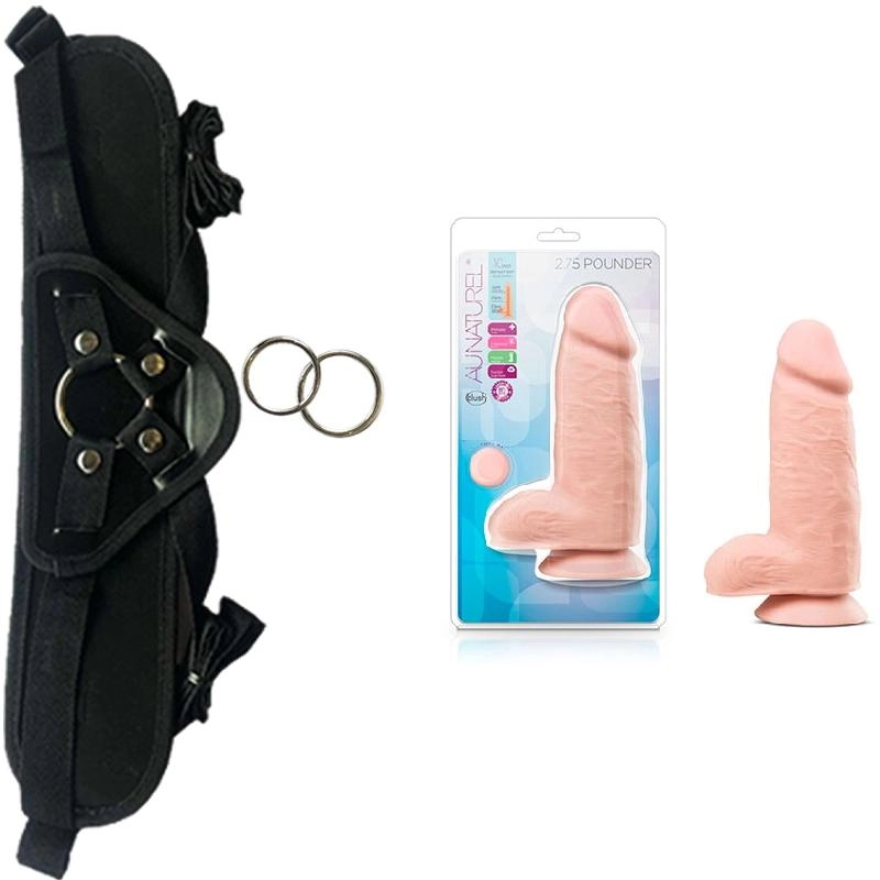  25 cm Largo x 7.6 cm Ancho - BL-15493 Pounder Vanilla Strap-on Kit Dildo y Arnes ARNES WOW! BLACK