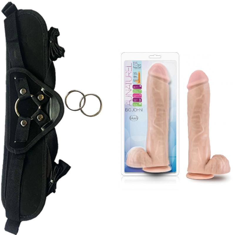  29 cm Largo x 6.35 cm Ancho - BLUSH AU NATUREL BIG JOHN 11.5 INCH FLESH Strap-on Kit Dildo y Arnes ARNES WOW! BLACK