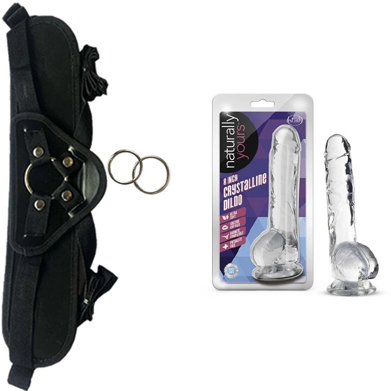  20 cm Largo x 3.8 cm Ancho - BL-51509 8" Crystalline Dildo Diamond Strap-on Kit Dildo y Arnes ARNES WOW! BLACK